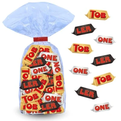 Image de TOBLERONE Mini Lait, Blanc, Noir Sachet de 60 Chocolats emballés individuellement 510 g Friandises Prêtes à Offrir la Saint Valentin, Pâques, un Anniversaire