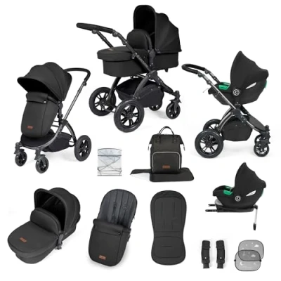 Image de Ickle Bubba Système de voyage tout en un Stomp Luxe Cirrus i Size avec base ISOFIX (Noir/minuit/noir)