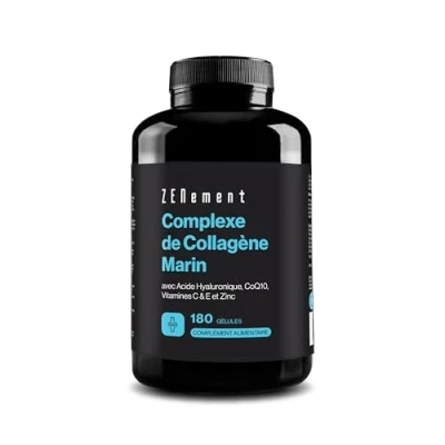 Image de Complexe de Collagène Marin, avec Acide Hyaluronique, CoQ10, Vitamines C &amp; E et Zinc, 180 Gélules (3 Mois) Peptides qui aident à maintenir les Articulations, la Peau Os Zenement