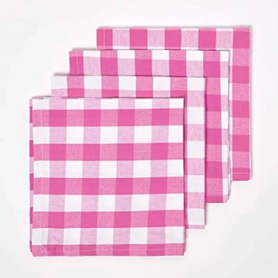 Image de HOMESCAPES Serviettes de Table à Grands Carreaux Vichy, Lot 4, Linge en Coton uni, Rose