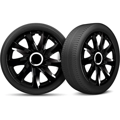 Image de Moltico Enjoliveur Set de 4 Universel Enjoliveurs Adapté à Toutes Roues en Acier pour Auto Anneau Sécurité Réglable 13 Pouces Noir