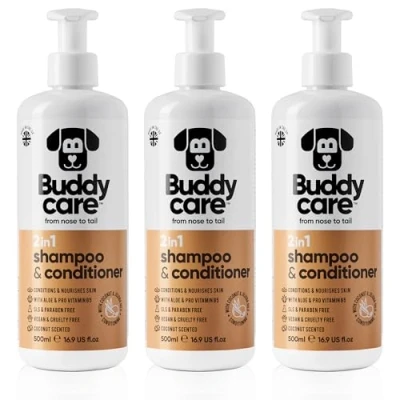 Image de Shampooing et revitalisant 2 en 1 par Buddycare Pratique pour Chiens Un Seul Produit avec de l&#039;aloe Vera la provitamine B5 (500ml x3)