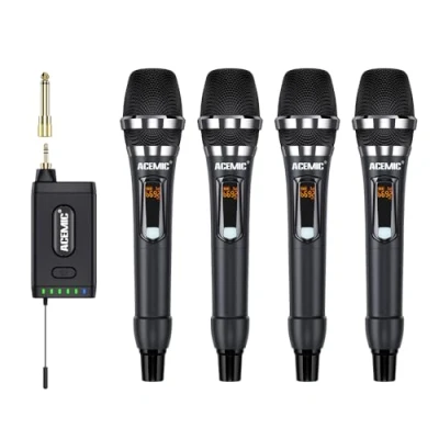 Image de ACEMIC Système de Microphone sans Fil UHF 4 canaux avec Microphones dynamiques Portables pour Services Religieux, Discours, Mariages et Machines à karaoké, Q4