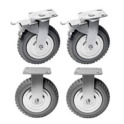 Image de Nisorpa Lot de 4 roulettes pivotantes pour plaque,Charge lourde,200 mm,Avec frein,Pivotant à 360,Avec filetage,En caoutchouc,Capacité charge : 900 kg,(2 roues fixes, 2 frein)