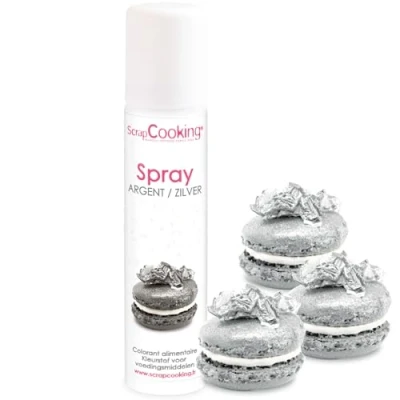 Image de ScrapCooking Spray Colorant de Surface Argent 40 ml Alimentaire Argenté Irisé pour faire Briller vos Pâtisseries, Biscuits, Macarons, Pâtes à Sucre, Gâteaux, Bûches 4295