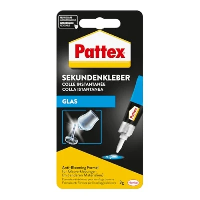 Image de Pattex colle instantanée pour le verre, tube de 3 g avec liquide transparente, résistant au lave vaisselle, un collage d&#039;urgence rapide et précis nombreux types verre