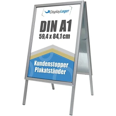 Image de DisplayLager Butoir de client Alu Line DIN A1 pour 2 affiches (des deux côtés) Support d&#039;affiches résistant aux intempéries (argenté)