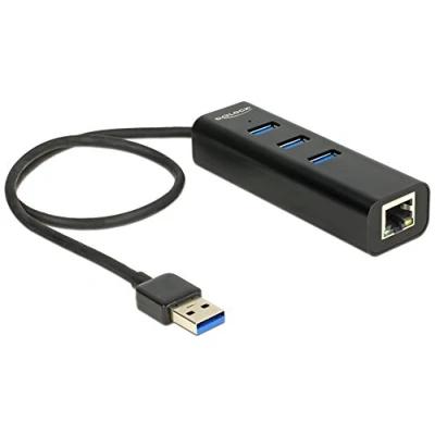 Image de DeLOCK 62653 Hubs &amp; Concentrateurs USB 3.0 (3.1 Gen 1) Type A, 5000 Mbit/s, IEEE 802.3, 802.3ab, 802.3u, 0,35 m, Noir