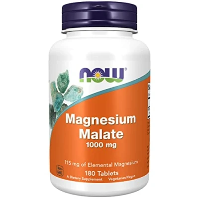 Image de Now Foods, Malate de Magnésium, 1,000 mg, 180 Comprimés végétaliens, Testé en Laboratoire, Sans Gluten, Soja, Végétarien
