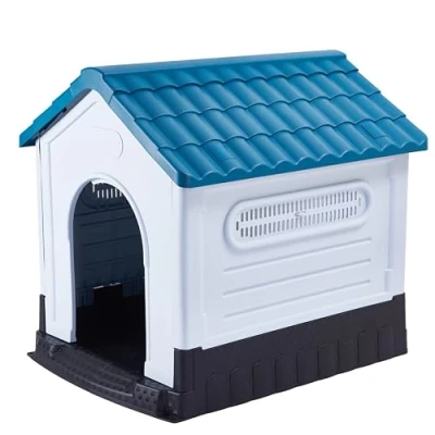 Image de Lanco Chenil pour Grands Chiens. Utilisation intérieure et extérieure avec Ventilation. Matériau résistant. 105x89x98cm. Bleu Blanc.