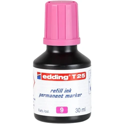 Image de edding T 25 recharge encre marqueur permanent rose 30 ml avec système de distribution goutte à goutte, pour recharger rapidement presque tous les marqueurs permanents edding.