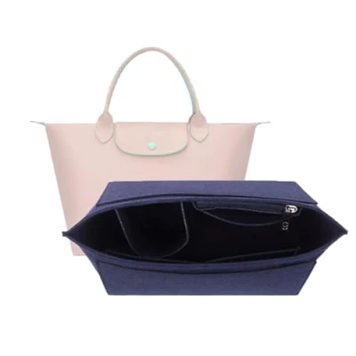 Image de D.DUO organiseur de sac à main, main en feutre, fourre tout pliable pour insert portefeuille longchamp (Bleu Foncé, Small)