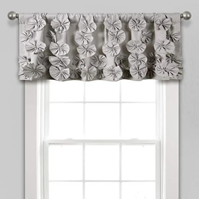 Image de Lush Decor Riley Cache sommier Semi Transparent à Volants Nœud texturé pour salon, Salle Manger, Chambre Coucher, lit Simple 137 cm de Large x 45,7 Long Gris Clair