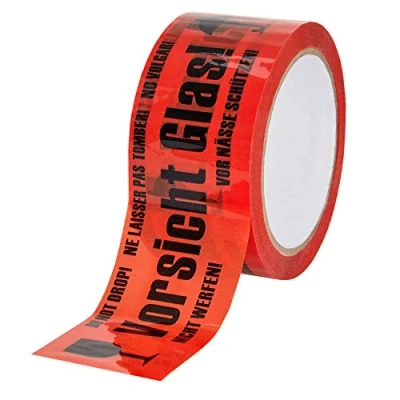 Image de baytronic 1 rouleau de ruban adhésif d&#039;avertissement en polypropylène « Vorsicht Glas » 66 m x 50 mm Rouge