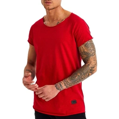 Image de Leif Nelson t shirt d&#039;été à col rond profond pour homme, coupe droite, 100 % coton, décontracté basique manches courtes, rouge, L