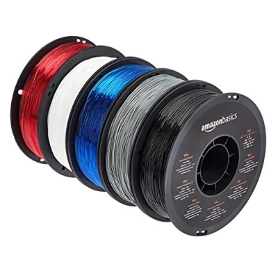 Image de Amazon Basics Filament TPU pour imprimante 3D, 1.75 mm, 5 pièces, couleurs assorties, Bobine de 1 kg