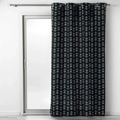 Image de douceur d&#039;intérieur, Rideau à Oeillets (140 x 240 cm) Letiko Noir, Coton Imprimé