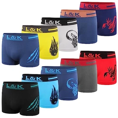 Image de L&amp;K Lot de 10 Boxers pour Hommes rétro sous vêtements en Microfibre Caleçon Sport Différents Motifs Multicolore 1213 Un L/XL