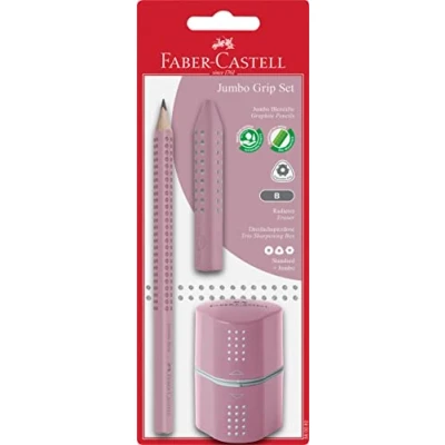 Image de FABER CASTELL 580082 Jumbo Grip Set de crayons avec crayon, gomme et triple taille crayon Rose Shadows, sur carte blister