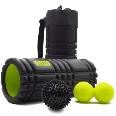 Image de KALAHARI Foam Roller KIT, 3 en 1 plus Ebook d’exercices Français Rouleau de Massage, balle Double, à Picots et Sac transport pratique pour Thérapie Trigger Point Massage Myofascial