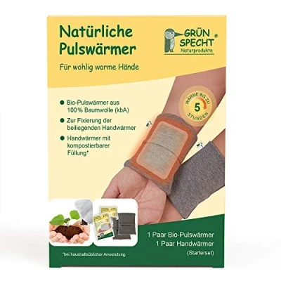 Image de GRÜNSPECHT chauffe impulsions naturelles 100% coton (kbA) avec 1 paire de mains, mains chaudes en déplacement, pansements chauffants, taille universelle, gris, (145 V2)