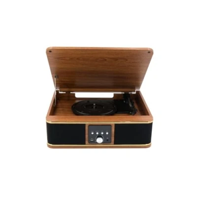 Image de Platine vinyle Halterrego Boston av haut parleurs intégrés, 3 vitesses, Bluetooth Entrée/sortie, RCA OUT, Aux IN, USB, adaptateur inclus, bois Neuf