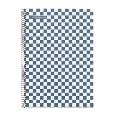 Image de Miquelrius Cahier scolaire 4 x mm, format folio (215 309 mm), 80 feuilles de 90 g/m², quadrillage mm avec marge, reliure à spirale, couverture rigide, motif damier bleu