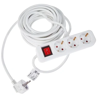 Image de VALUE Bâti de Prises Triple avec Interrupteur, Blanc, 10 m