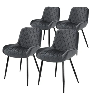 Image de ML Design Set de 4 Chaises Salle à Manger Anthracite Style Rétro Assise Rembourrée en Velours Pieds Métal Noir Dossier et Accoudoirs Fauteuil Moderne Salon/Bureau/Chambre/Cuisine