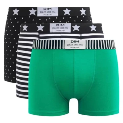 Image de DIM Boxer Homme Vibes Coton Stretch x3, Noir/Blanc/Vert, M