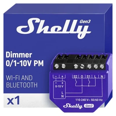 Image de Shelly Dimmer 0/1 10V PM Gen3 Variateur de Lumière Connecté, Gradateur LED avec Mesure la Consommation, Wi Fi, Bluetooth, LAN, sur rail DIN, Alexa, Google Home, KNXnet, Contrôle par App