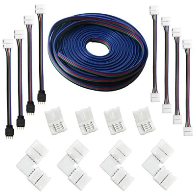 Image de RUNCCI YUN (5M Rallonge de bande à LED RVB 4 broches, connecteurs bandes Kits avec cavaliers bande, en L pour 5050 lumière flexibles