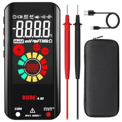 Image de BSIDE A10 Mini Multimètre Numérique Rechargeable Grand LCD Couleur 6000 Comptes Testeur Automatique de Tension Résistance et Continuité, Capacité Diode NCV avec Bip Sonore Lampe poche