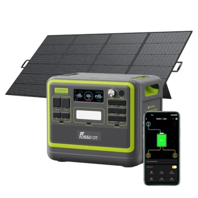 Image de FOSSiBOT F2400 Generateur Electrique Portable Panneau Solaire 420W, 2048Wh LiFePO4 Générateur UPS, 3 Sortie CA 2400W (4800W Pic), 1100W Charge Rapide Power Station Camping, Voyage Vert