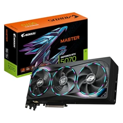 Image de GIGABYTE AORUS GeForce RTX 5070 MASTER 12G Carte Graphique 12 Go GDDR7, 192 bits, PCI E 5.0, 2715 MHz Core Clock, 3 x DP 2.1a, 1 HDMI 2.1b, NVIDIA DLSS 4, GV N5070AORUS M 12GD Neuf