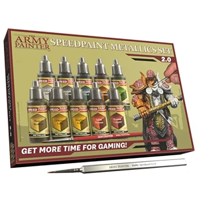 Image de The Army Painter, Speedpaint 2.0 Metallics Set Combo, 10 x 18 ml Peinture Acrylique Métalliques, y compris 1 Pinceaux Pour de Figurine Warhammer et Donjon Dragon