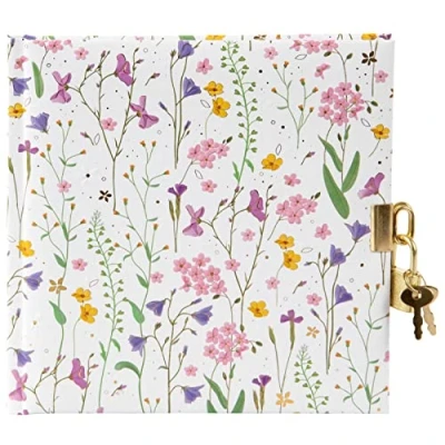 Image de Goldbuch Meadow Miracles 44 454 journal intime blanc avec motif floral, carnet cadenas et 2 clés, dimensions 16,5 x 1,5 cm, intime, 96 pages blanches, couverture artistique, livre