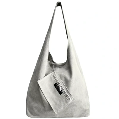 Image de Modarno sac à bandoulière pour femme en daim pochette, cuir véritable femme, gris clair (ral 7035)