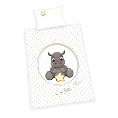 Image de Herding BABY BEST Parure de Lit pour Enfants, Rhinocéros Jana Réversible, Housse Couette 100 x 135 cm, Taie d&#039;Oreiller 40 60 Coton/Renforcé
