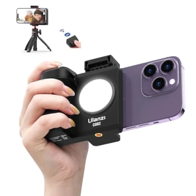 Image de ULANZI Cap Grip CG 02 Smartphone Handle Grip, Poignée avec Détachable Télécommande Bluetooth, Stabilisateur iPhone 3 Niveaux de Réglage Lumière pour Capture Selfies Parfaits