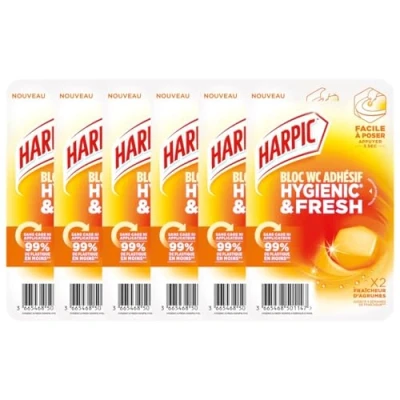 Image de Harpic Lot de 3x2 Blocs WC adhésif Hygienic &amp; Fresh Fraîcheur d&#039;Agrumes (12)