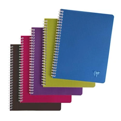 Image de Clairefontaine 329725C Collection Linicolor Intensive Un Cahier à Spirale 17x22 cm 100 Pages Petits Carreaux Papier Blanc 90 g Couverture Polypro Transparent Couleur Aléatoire