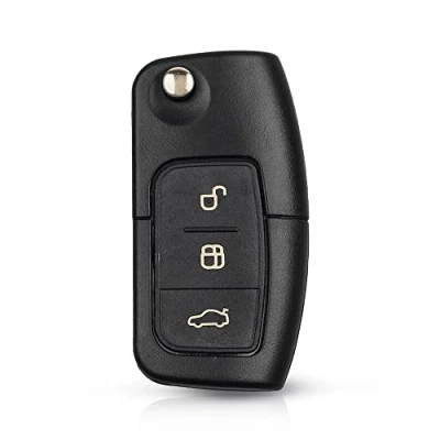 Image de Télécommande de rechange pour clé voiture compatible avec F ord Focus Fiesta C Max S Kuga Mondeo MK4 Galaxy lame carrée non coupée, coque pliable à 3 boutons