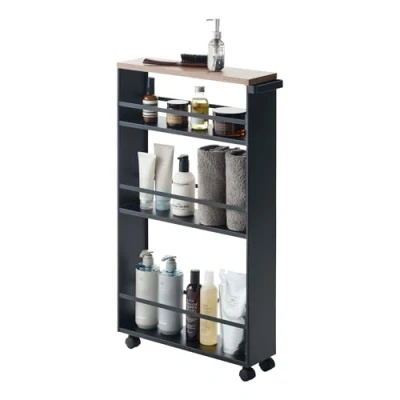 Image de Yamazaki 3628 Chariot de Service avec poignée, Acier allié, Noir, Taille Unique