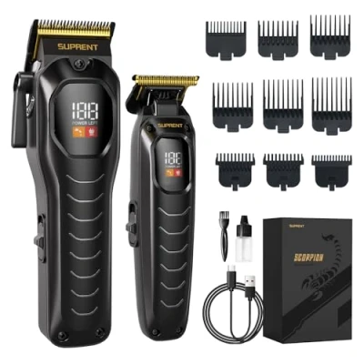 Image de SUPRENT Tondeuse Cheveux Professionnelle, à Sans Fil Pour Hommes, Kit de Coupe Avec Ecran LED, Rechargeable (Noir)