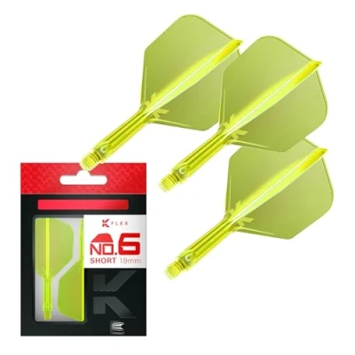 Image de Target Darts K Flex Integrated Dart Flight And Shaft, No.6 Jaune (Court) Pack de 3 fléchettes No 6, 2 en 1 moulé avec précision et tige fléchette Accessoires professionnel