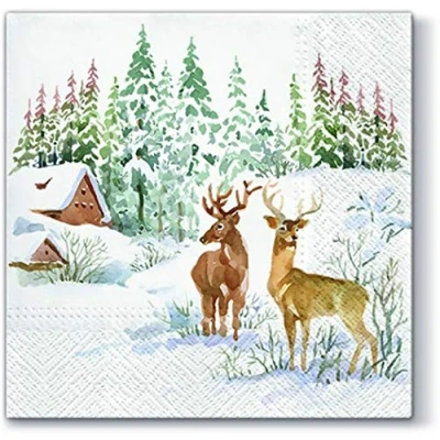 Image de Lot de 20 serviettes table en forme cerf Motif animaux neige 33 x cm