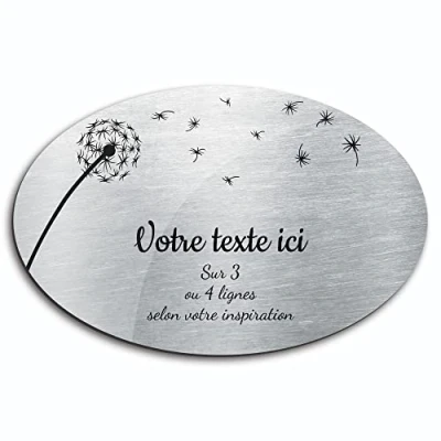 Image de OCAP FUNERAIRE.COM Plaque gravée funéraire Motif Pissenlit autocollante modèle Ovale (20x13 cm) personnalisée 1 à 3 Lignes Alu Brossé