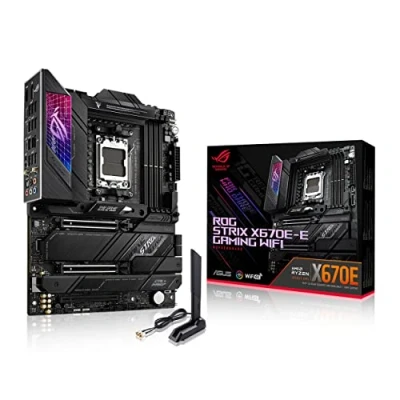 Image de ASUS ROG STRIX X670E E GAMING WiFi Carte mère AMD Ryzen AM5 ATX (PCIe 5.0, DDR5, 18+2 phases d&#039;alimentation, 4 x M.2 avec radiateurs, USB 3.2 Gen 2x2, 6E, AI Cooling II, Aura Sync RGB)