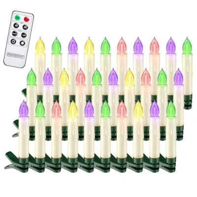 Image de DEUBA® 30x bougie LED de Noel multicolore sans câble décoration lumineuse aspect cire fonctionnement à pile